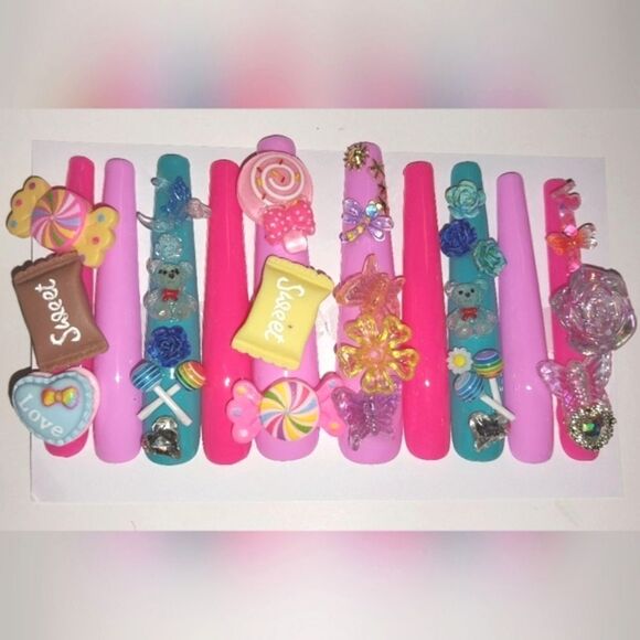 Hand crafted custom florescent 10pc xxl acrylic press on nails sz large - Picture 1 of 6